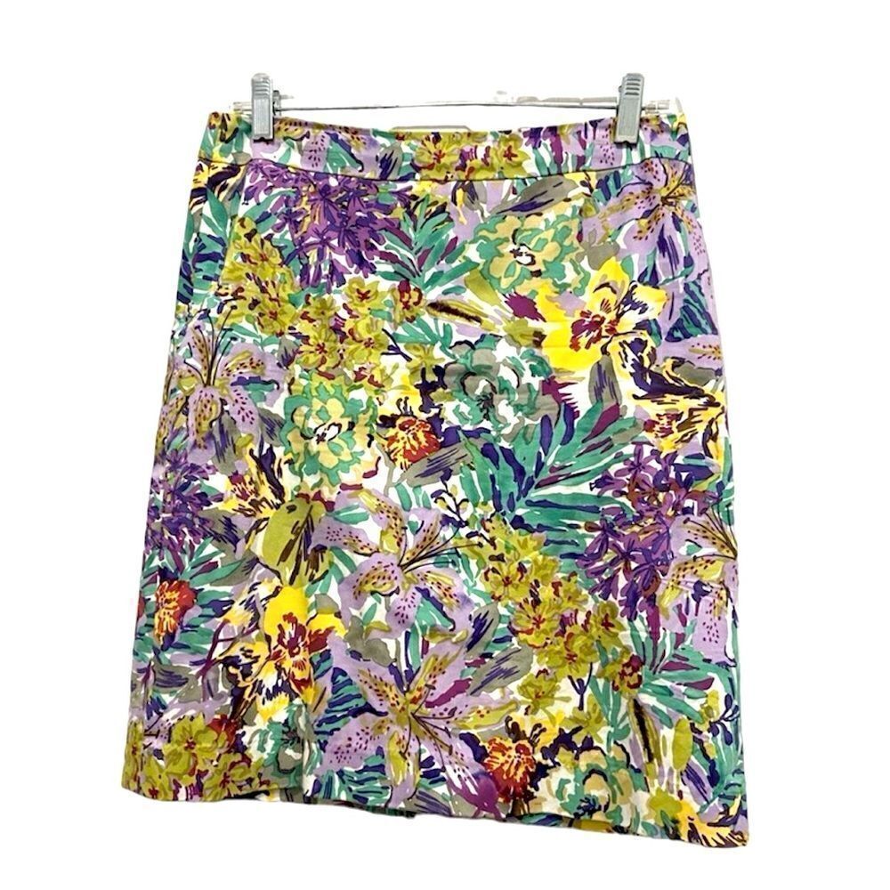 ECCOCI tropical floral skirt exposed zipper back slit size 2